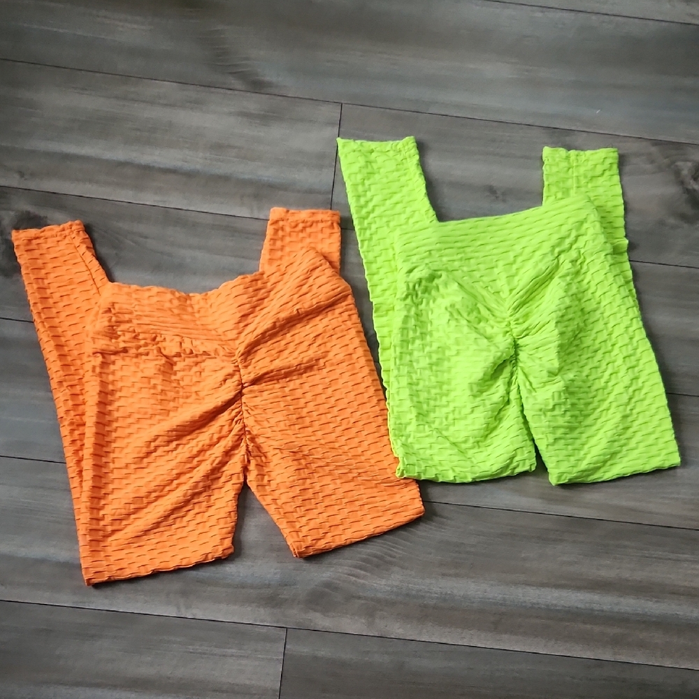 Vibrant Textured Leggings - Orange and Green